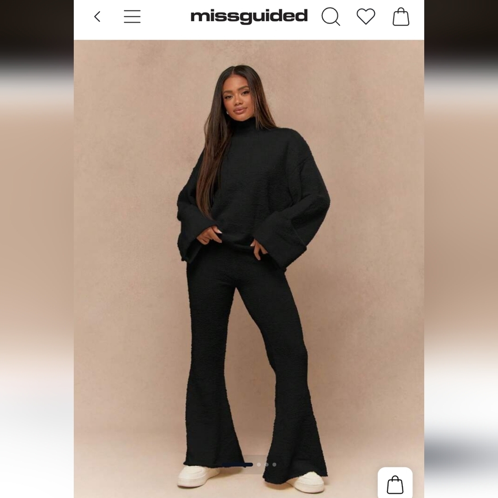 Missguided Cozy Loungewear Turtleneck Sweater And Flared Pants Set XL BLACK